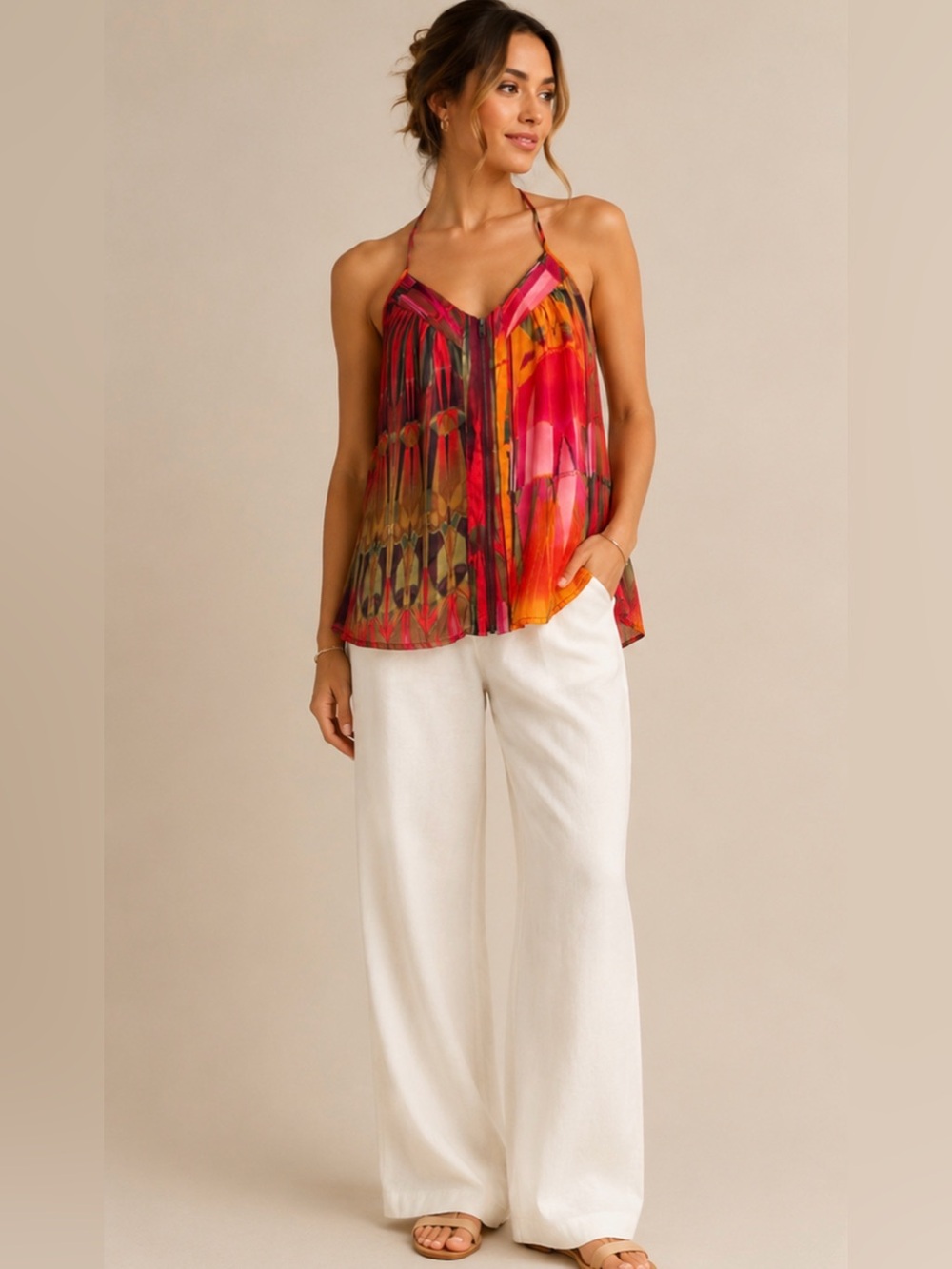 LADAKH || Y2K Multicolor Halter Cami Top. Sz. 10